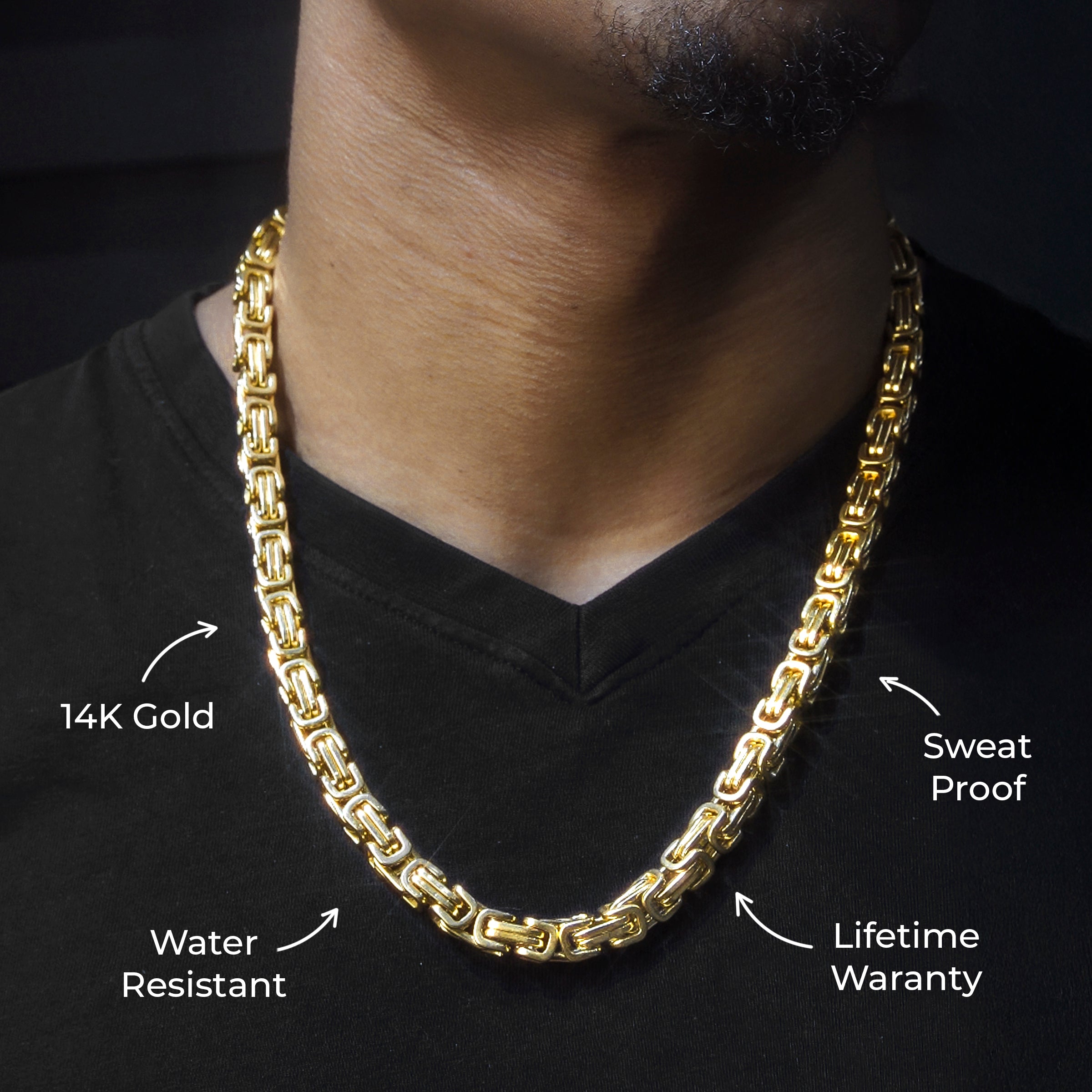 Mens Jewelry - Mens 14K Gold Byzantine Chain