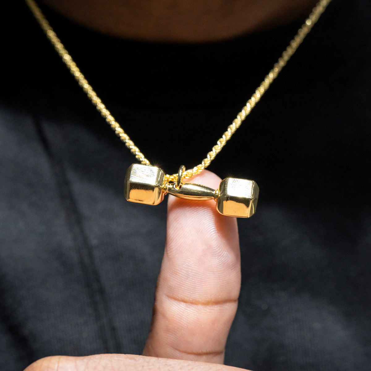 Mens Jewelry Gold Dumbbell Necklace Grams - Main Image