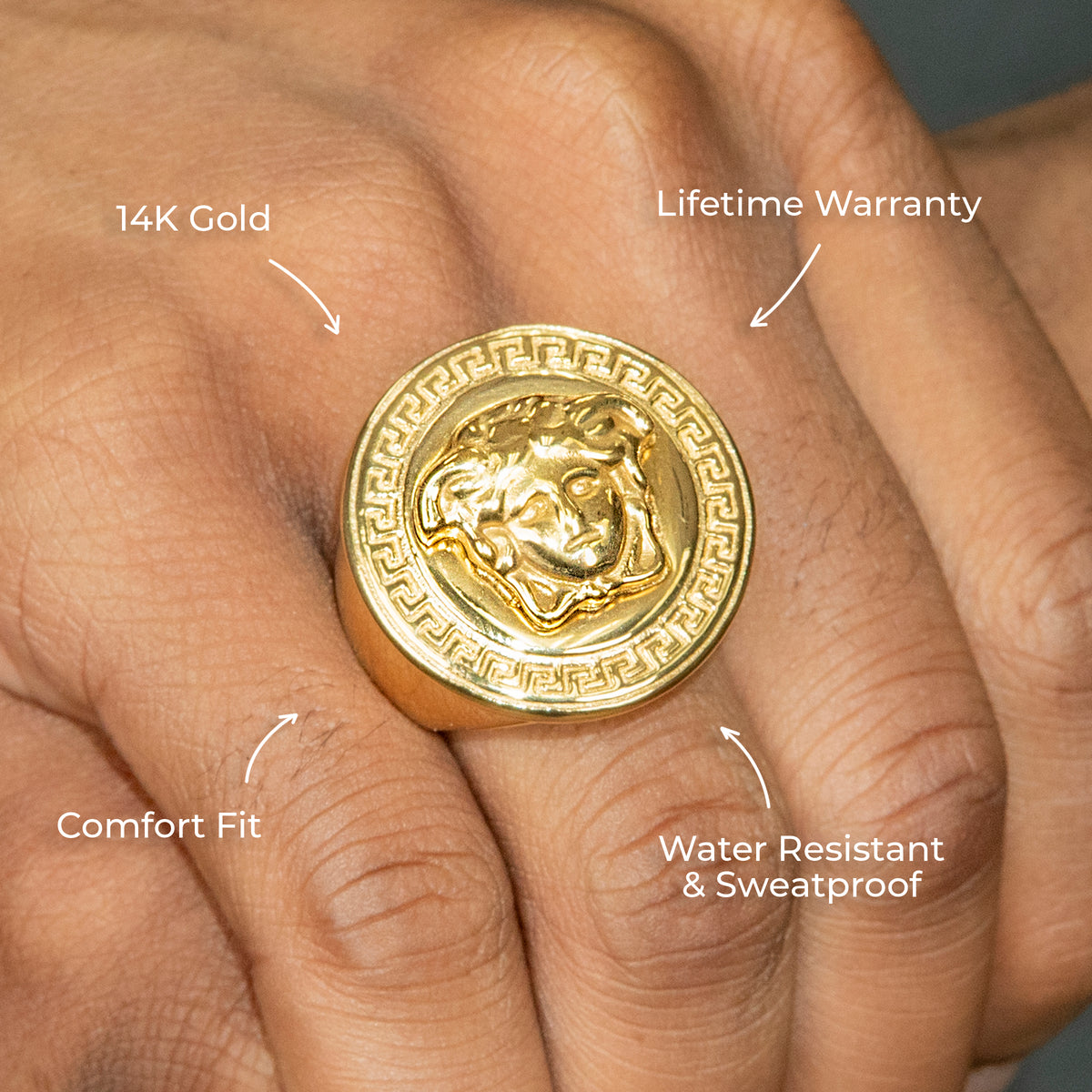 VERSACE ゴールド メダリオンリング Mens Jewelry - Medusa Gold Pinky Ring | 27 Grams