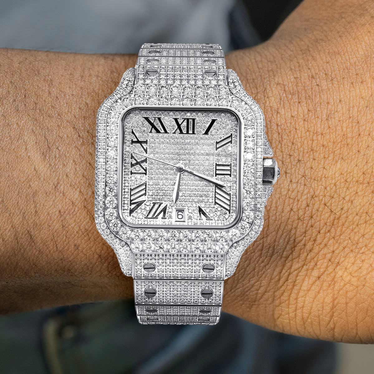 Mens Watch - Iced Out VVS Square Roman Dial Gold | Stainless Steel Bus