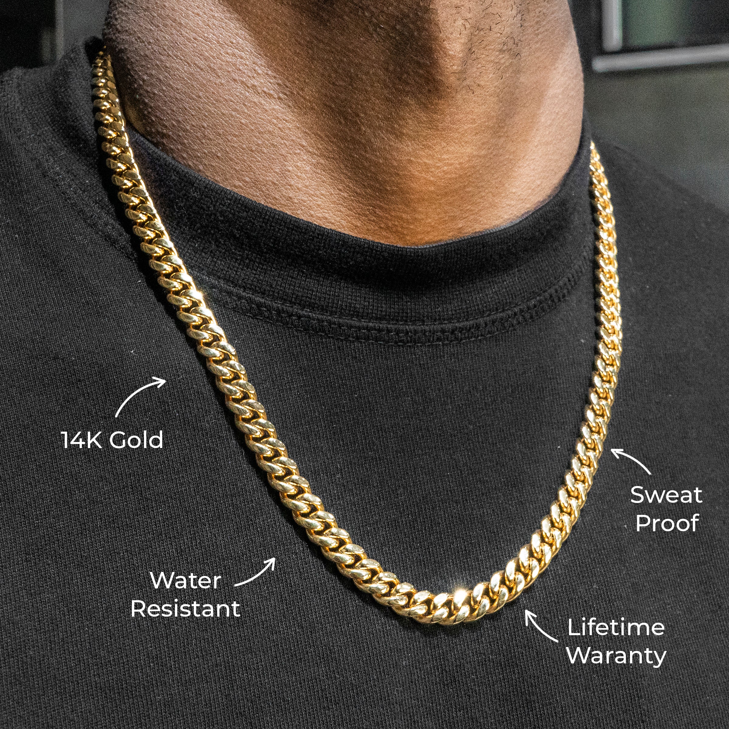 Mens Jewelry - Mens 14K Gold Chain Solid Miami Cuban Link