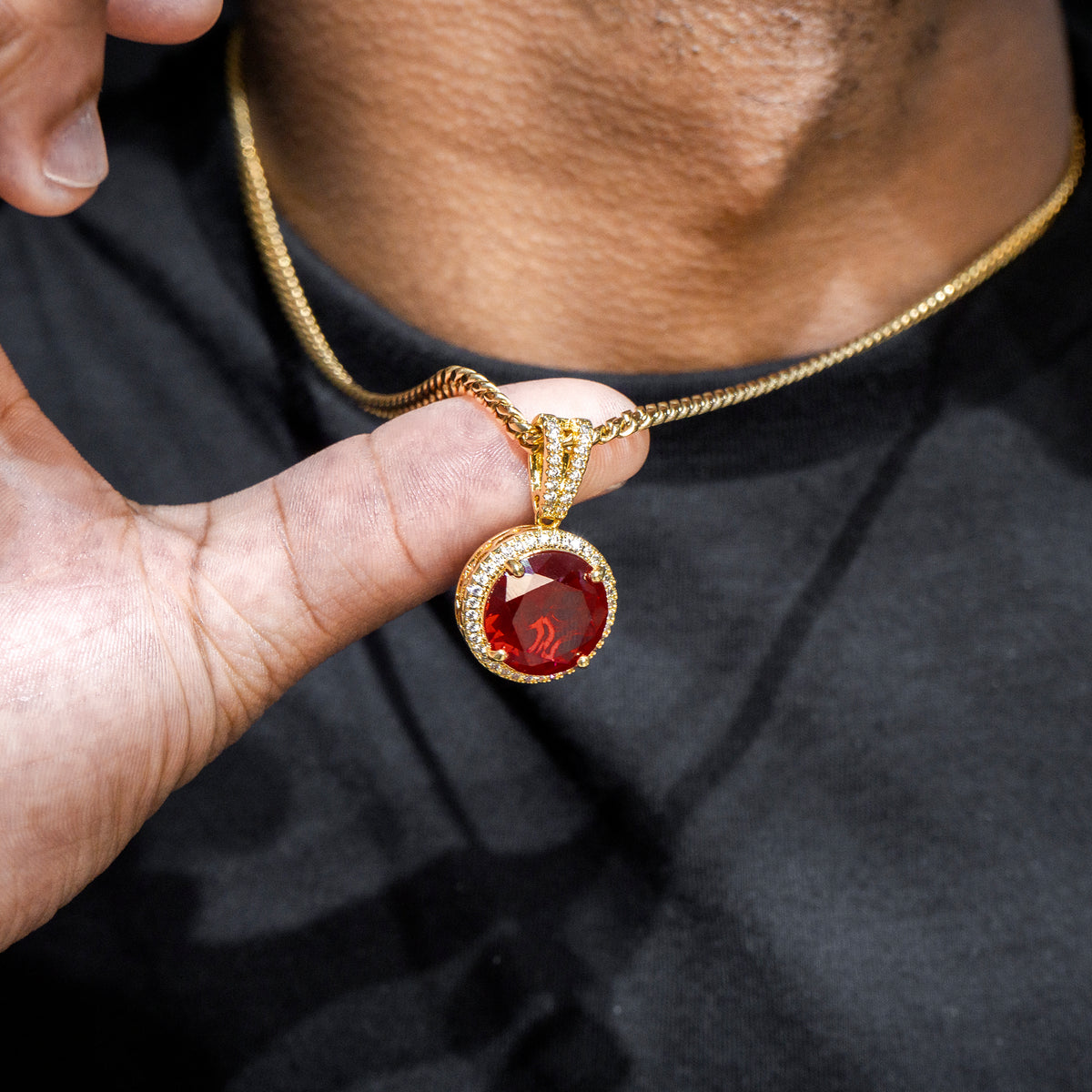 Mens Jewelry Gold Iced Out VVS Ruby Necklace Grams