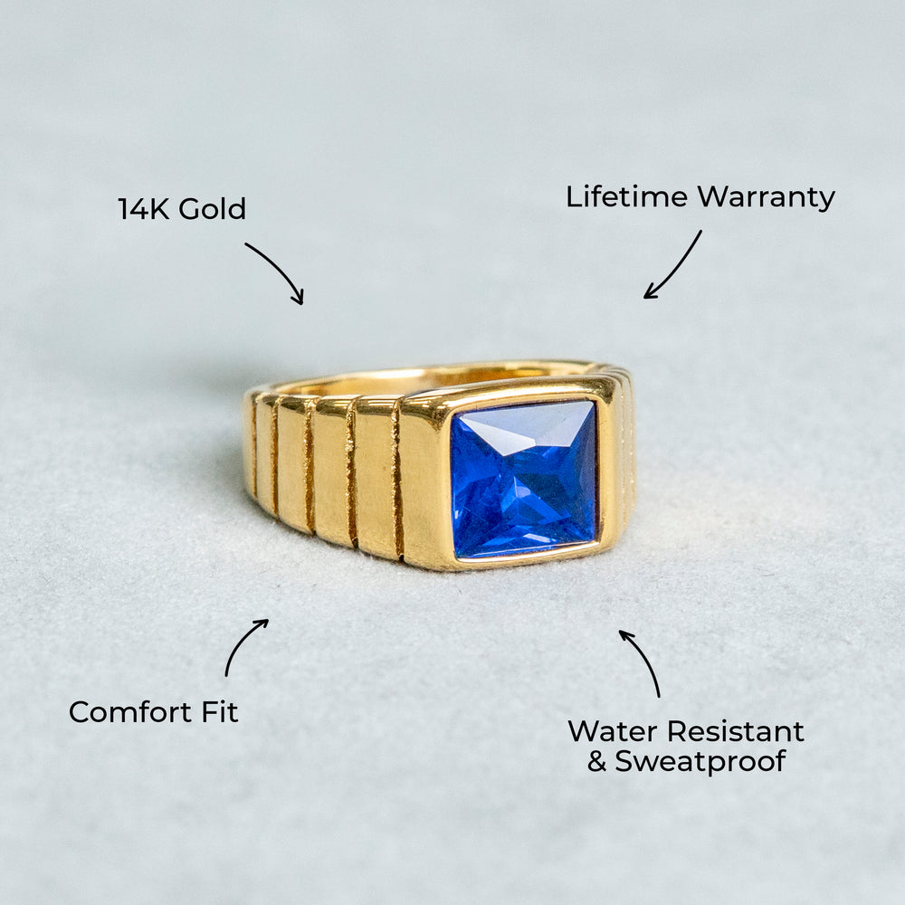 Mens Jewelry - Sapphire Gold Pinky Ring | 8 Grams