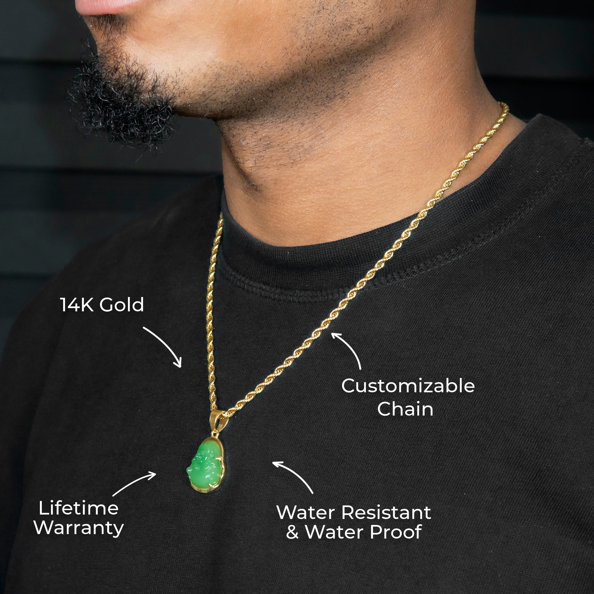 Mens Jewelry - 14K Gold Buddha Necklace | Appx. 5 Grams