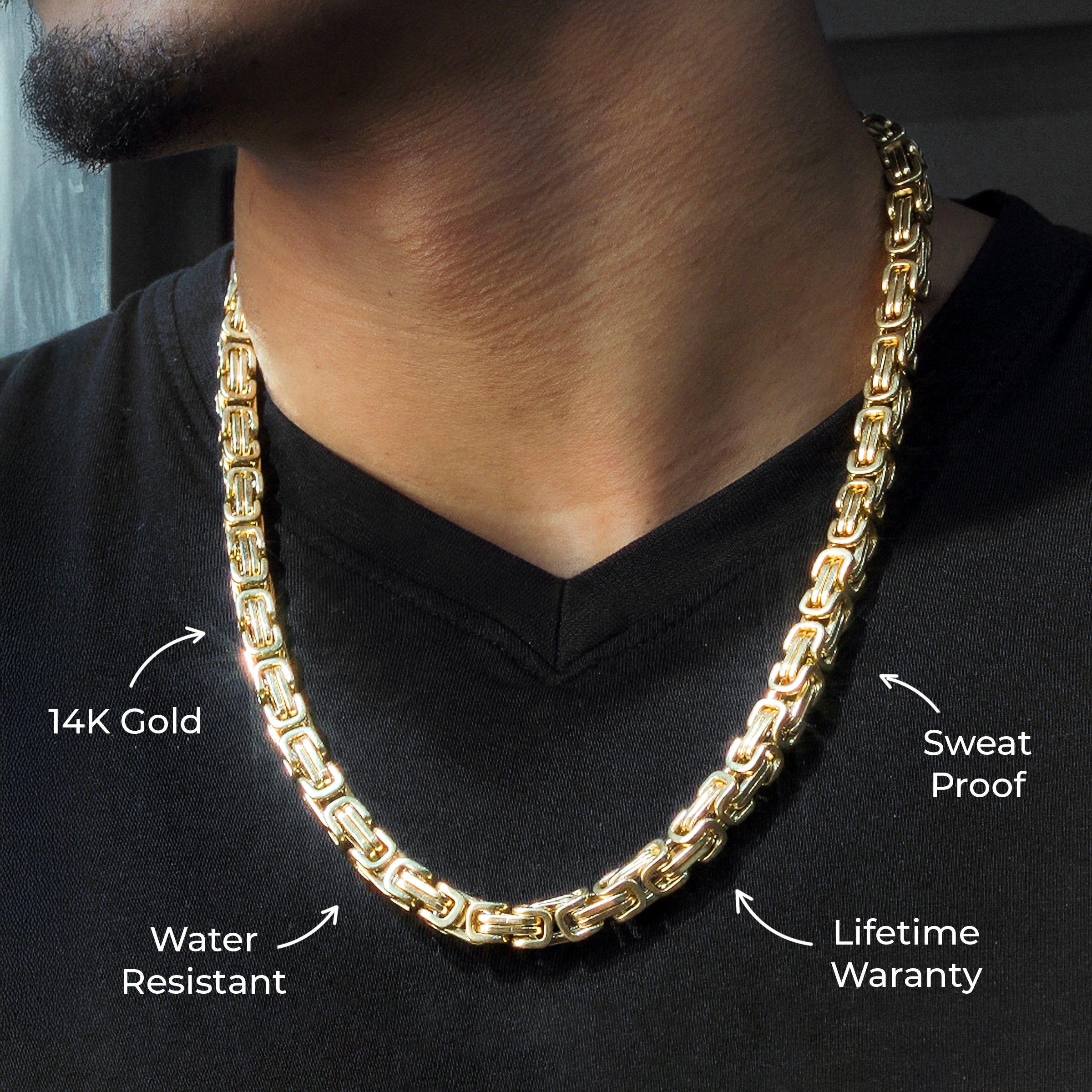 Mens Jewelry - Mens 14K Gold Byzantine Chain