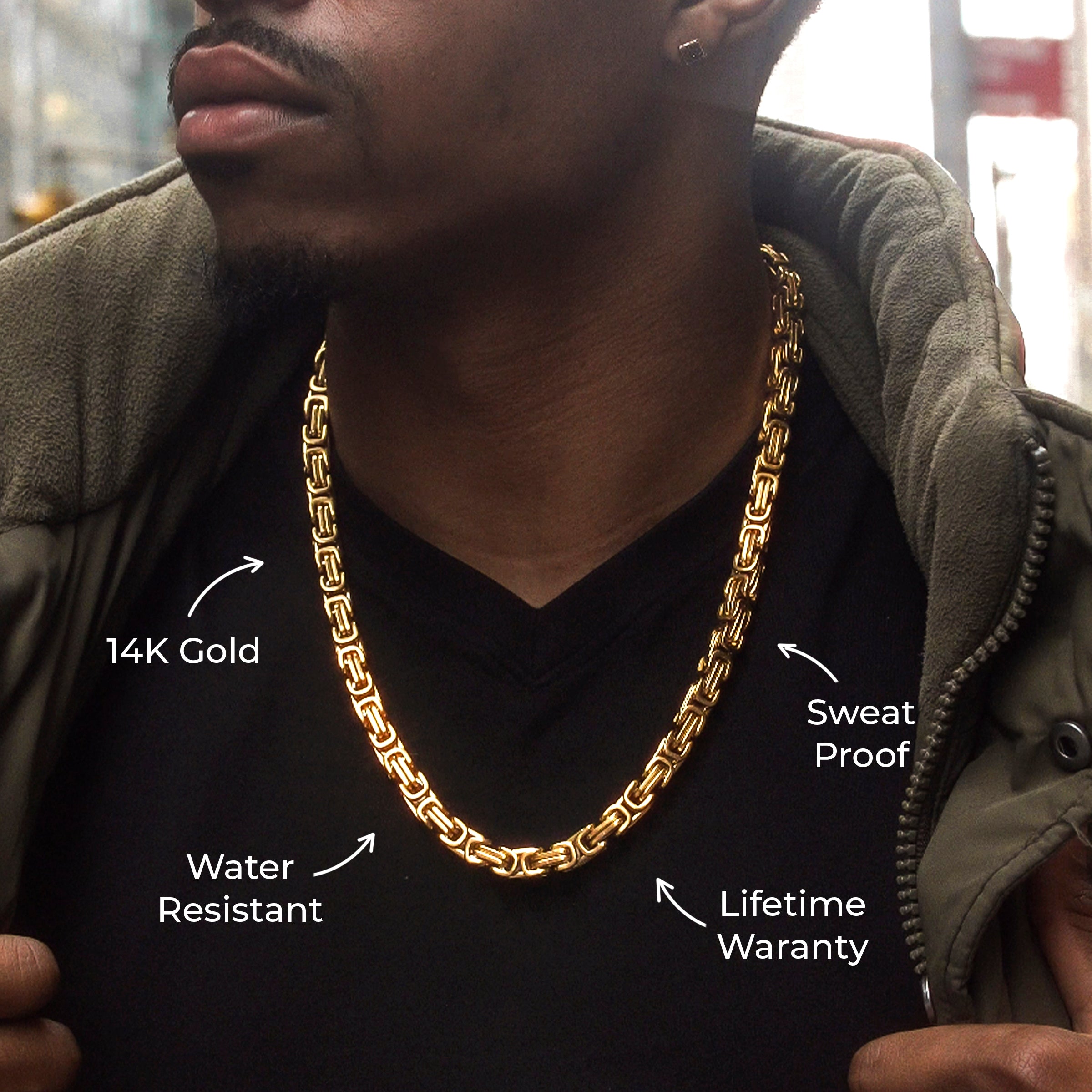 Mens Jewelry -  Mens 14K Gold Byzantine Chain