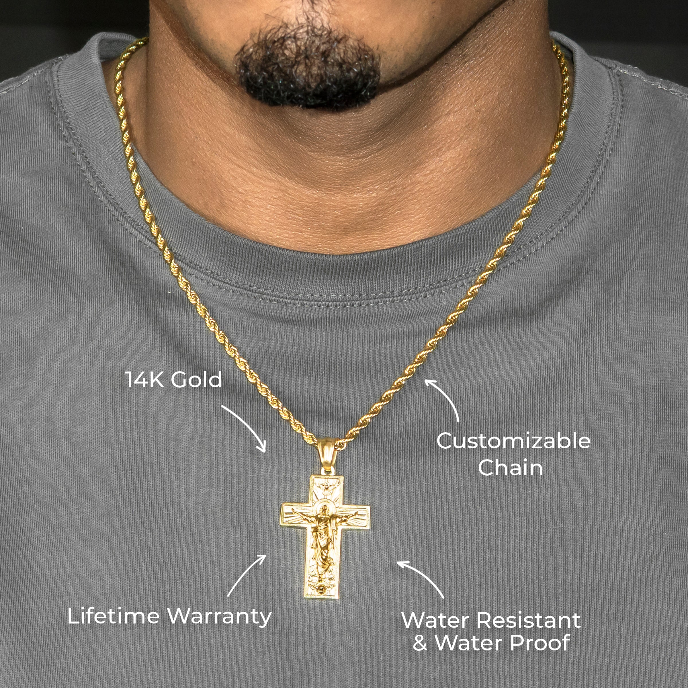 Mens Jewelry - 14K Gold Crucifix Cross Necklace | Appx. 8 Grams