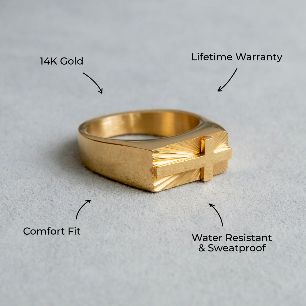 Mens Jewelry - Cross Gold Pinky Ring | 10 Grams
