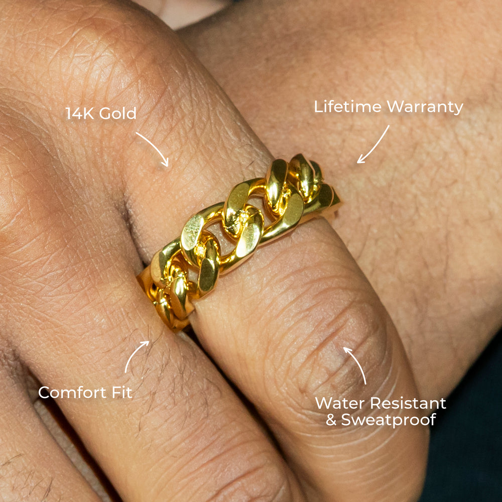 Mens Jewelry - Cuban Gold Wedding Ring | 10 Grams