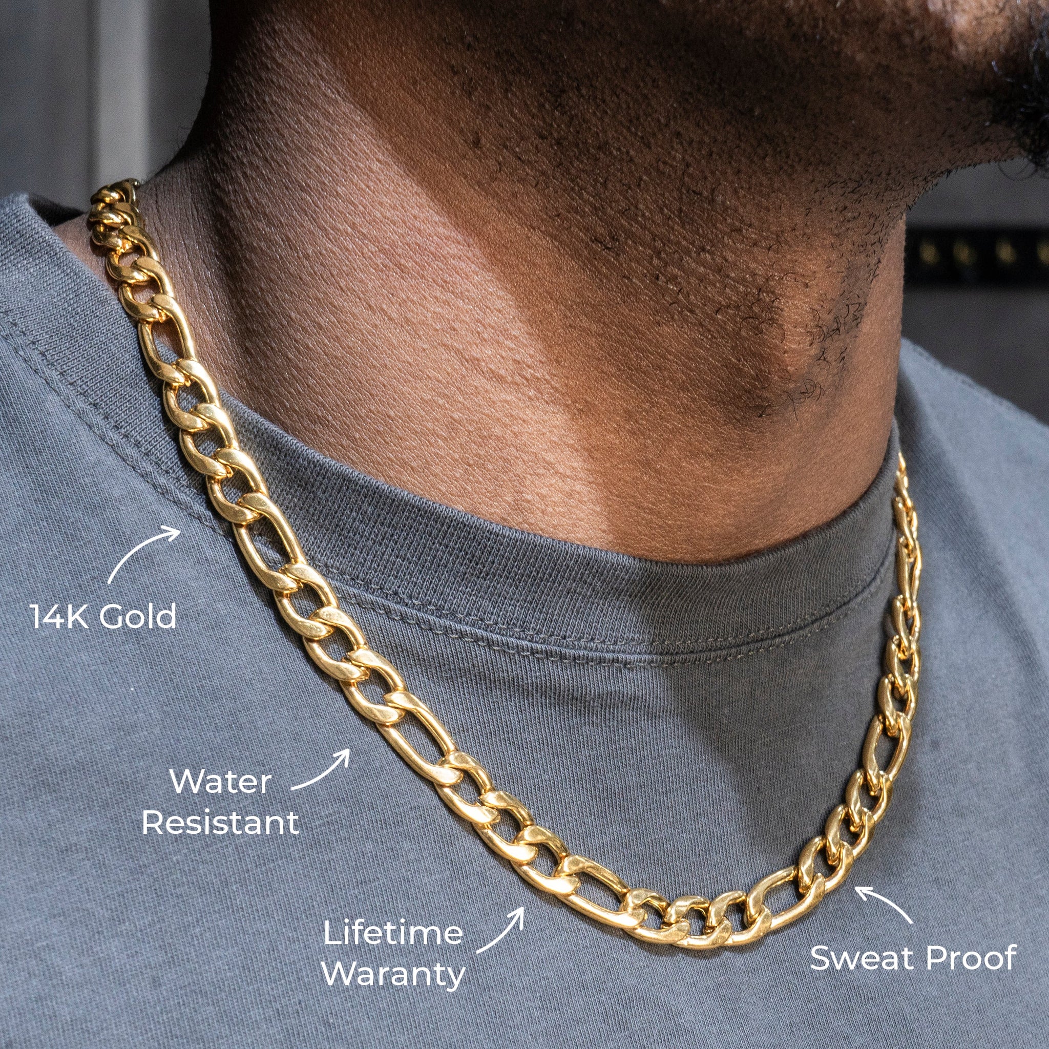 Gold Jewelry - Mens 14K Gold Figaro Chain