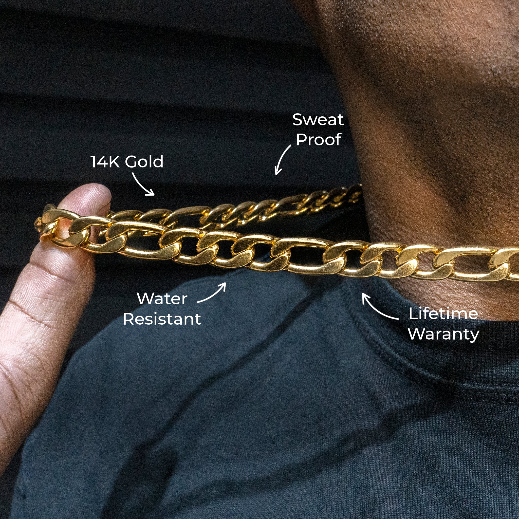 Gold Jewelry - Mens 14K Gold Figaro Chain