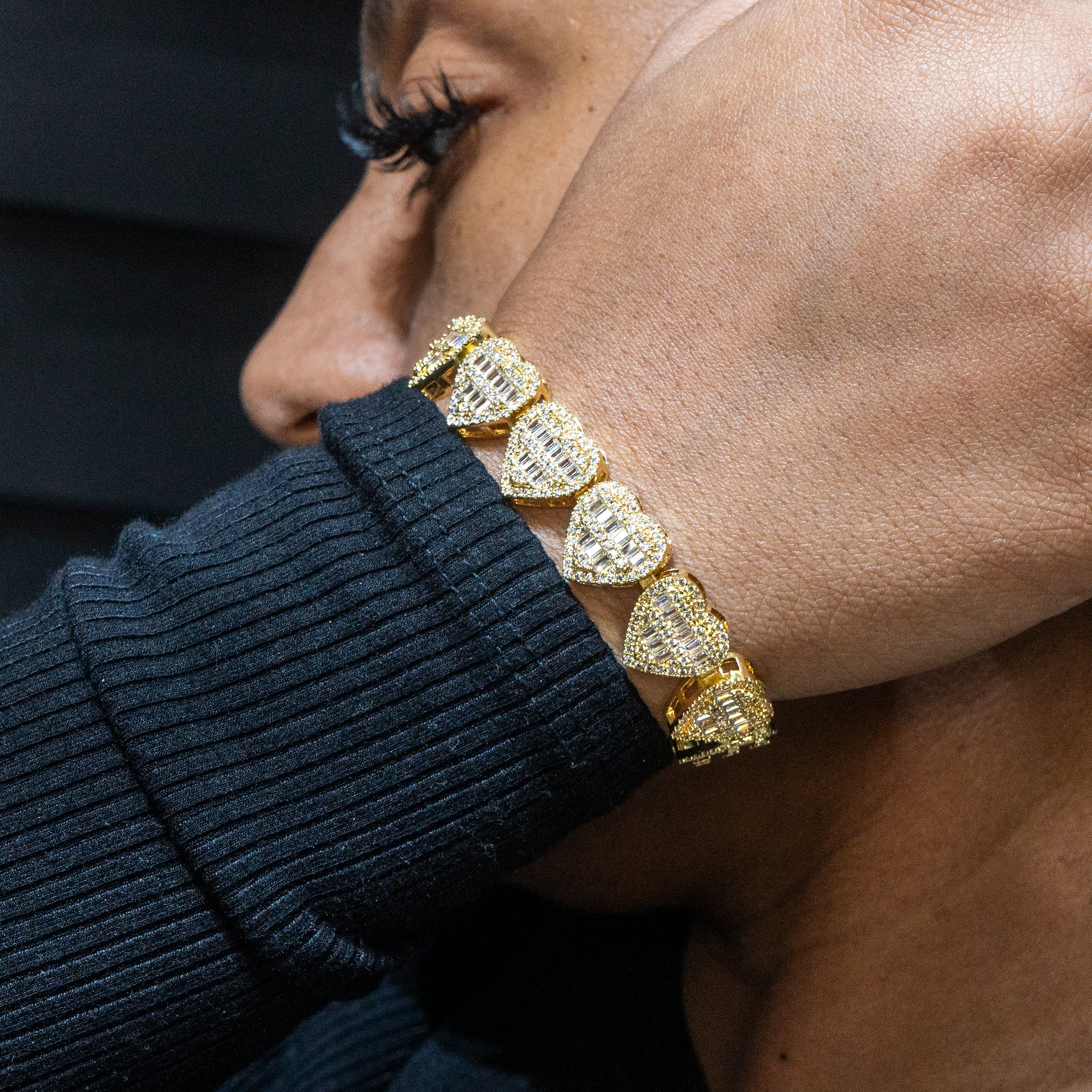 Gold iced out diamond watch and heart bracelet Amazon.com: Halukakah Round Dial Diamonds Gold Watch Iced  main image 2