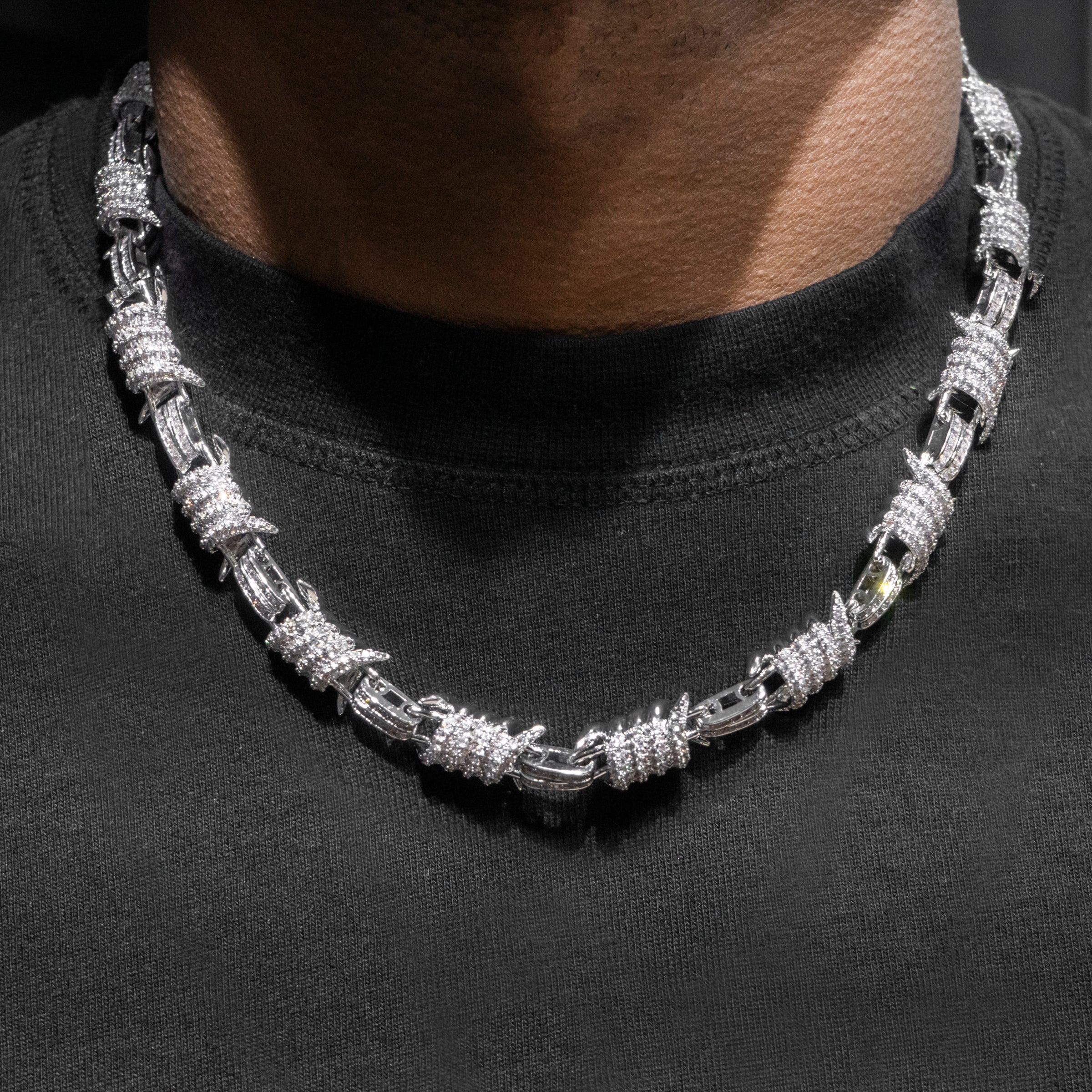 Cuban Link Chain Barbed Wire Chain Necklace Diamond Barbwire Cuban