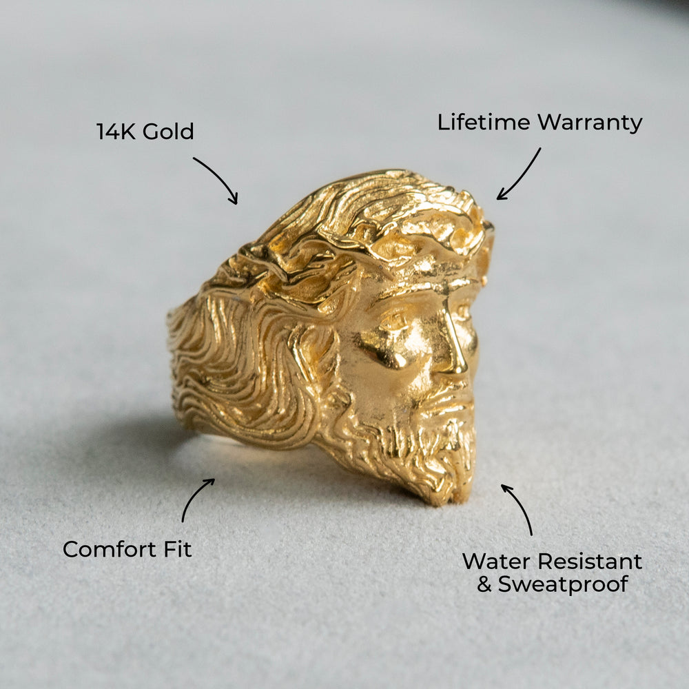 Mens Jewelry - Jesus Head Gold Pinky Ring | 19 Grams