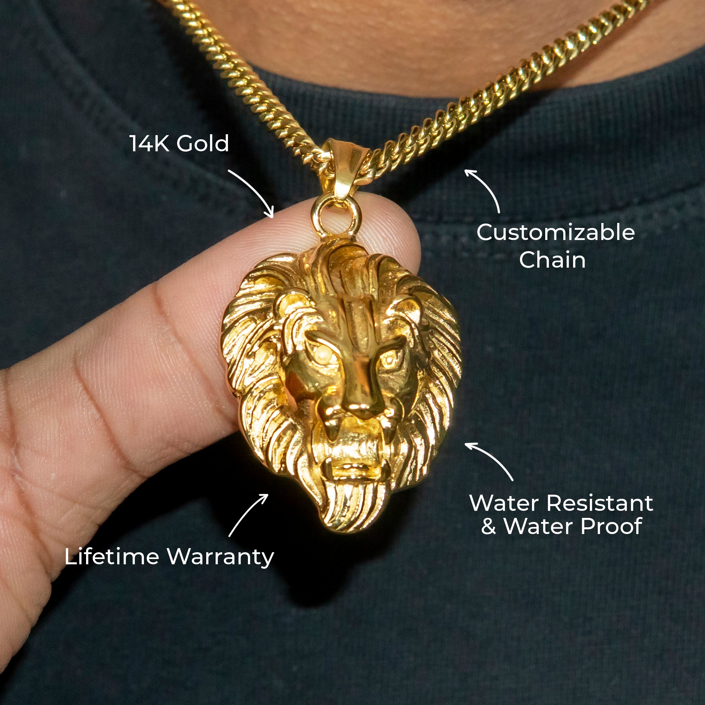 Mens Jewelry - 14K Gold Lion Head Necklace | Appx. 17 Grams