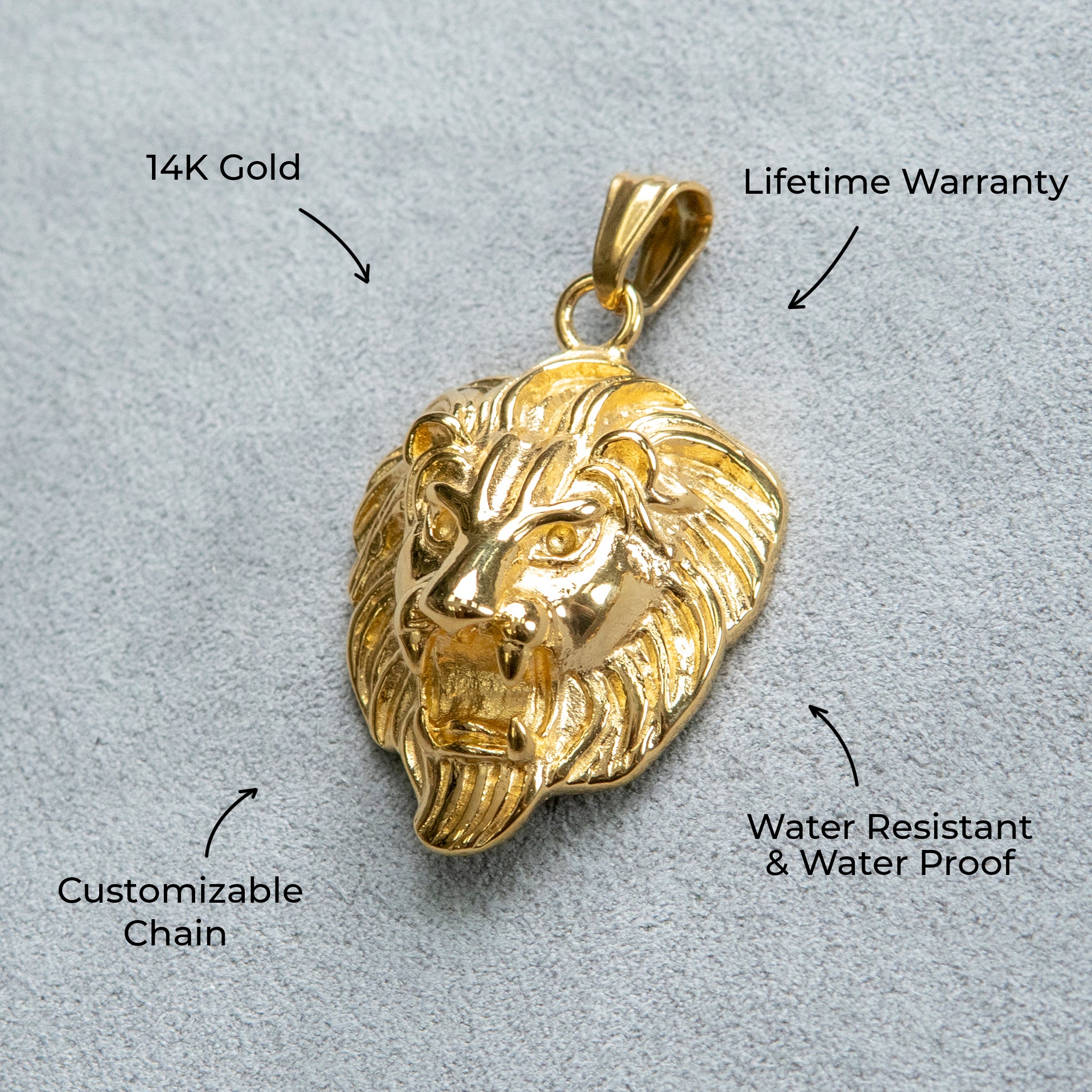 Mens Jewelry - 14K Gold Lion Head Necklace | Appx. 17 Grams