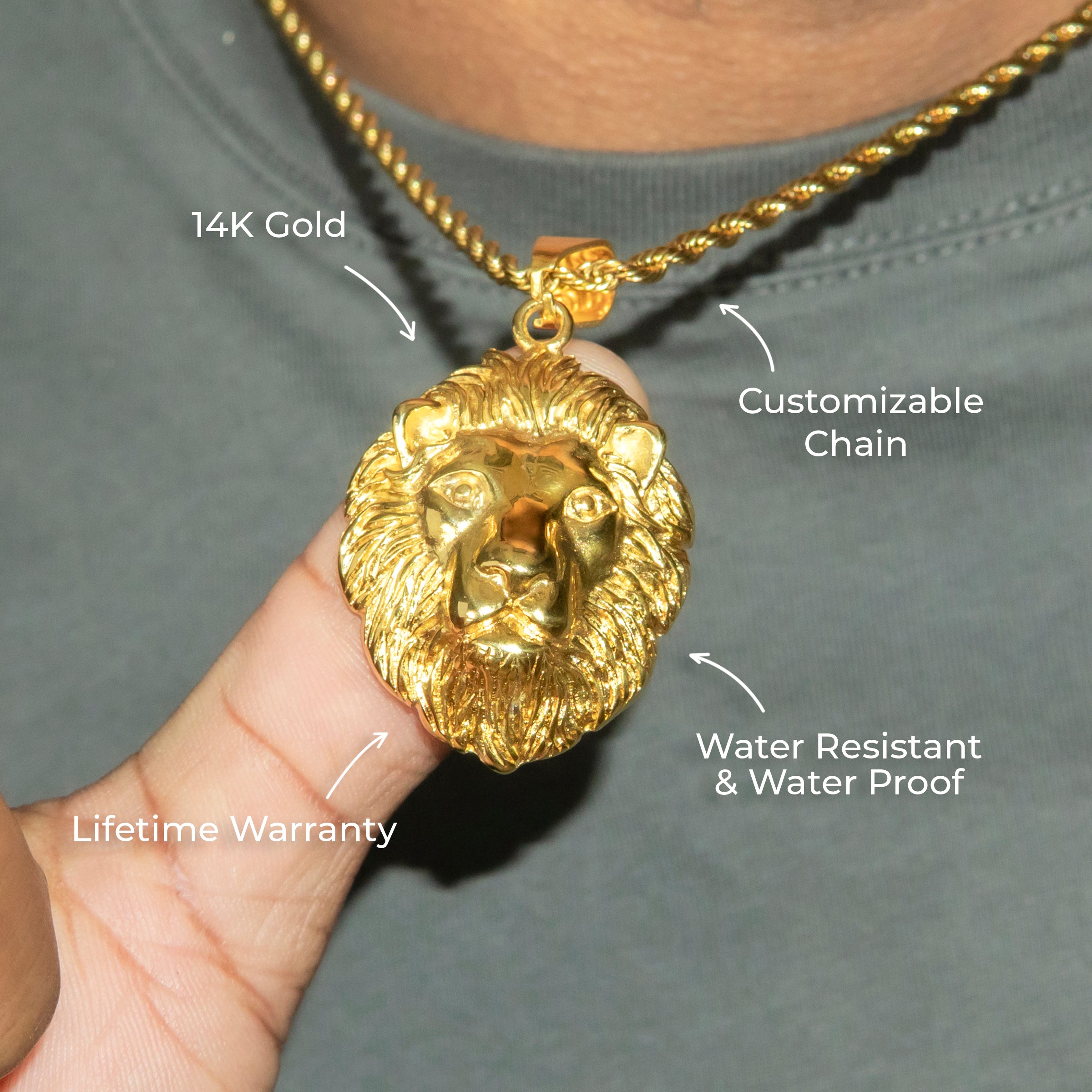 Mens Jewelry - 14K Gold Lion Head Necklace | Appx. 16 Grams