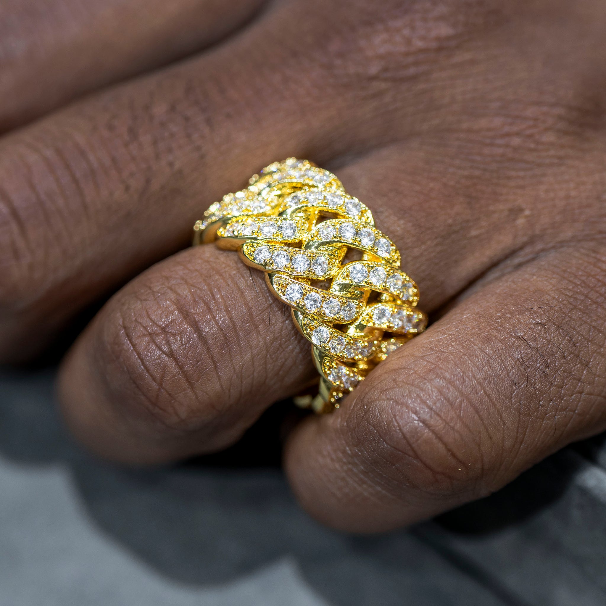 Cuban Chain Mens Gold Chain Link Ring Mens Jewelry 14K Gold Iced