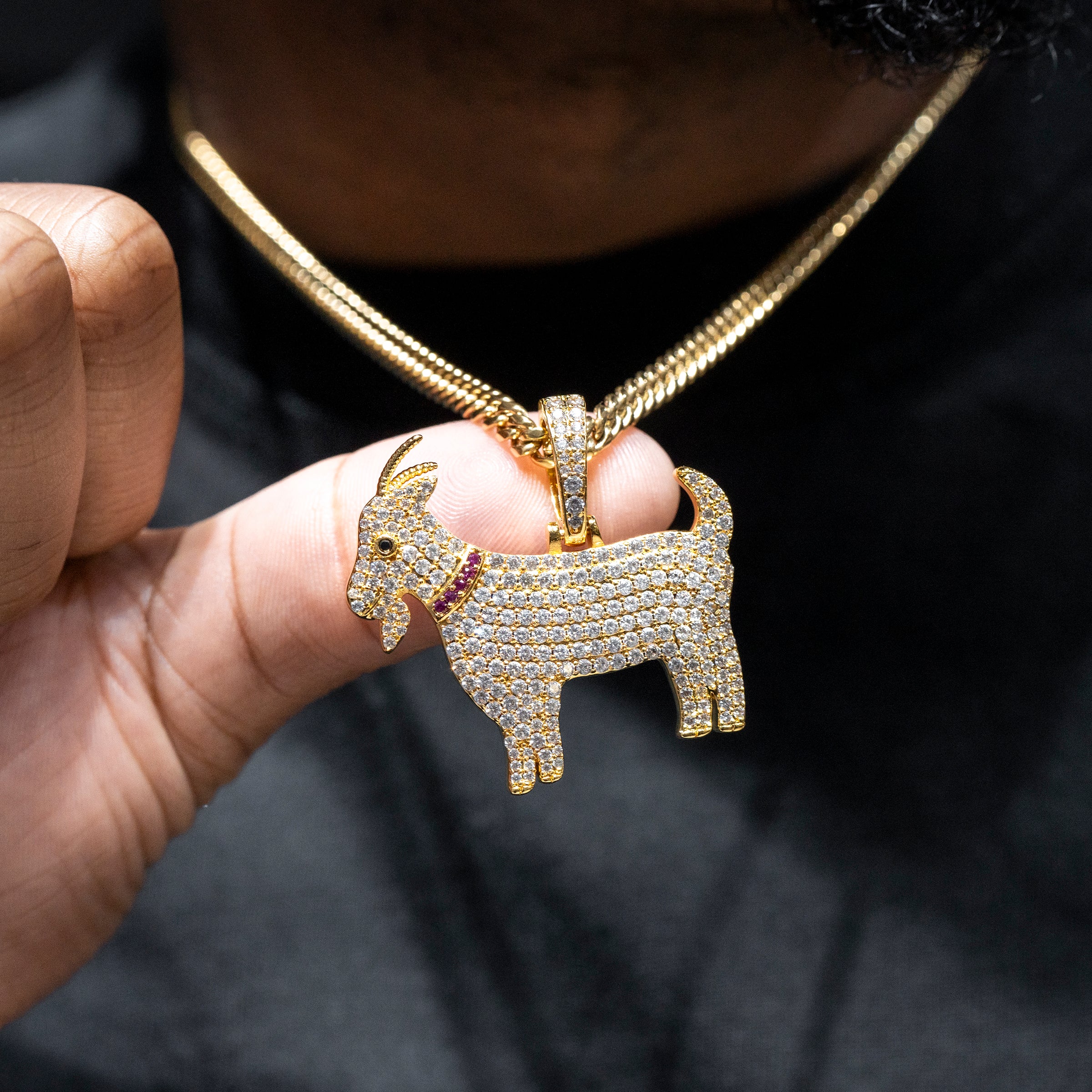 King Ice Goat Gold Pendant Goat Chain Pendant Gold Chain Goat 