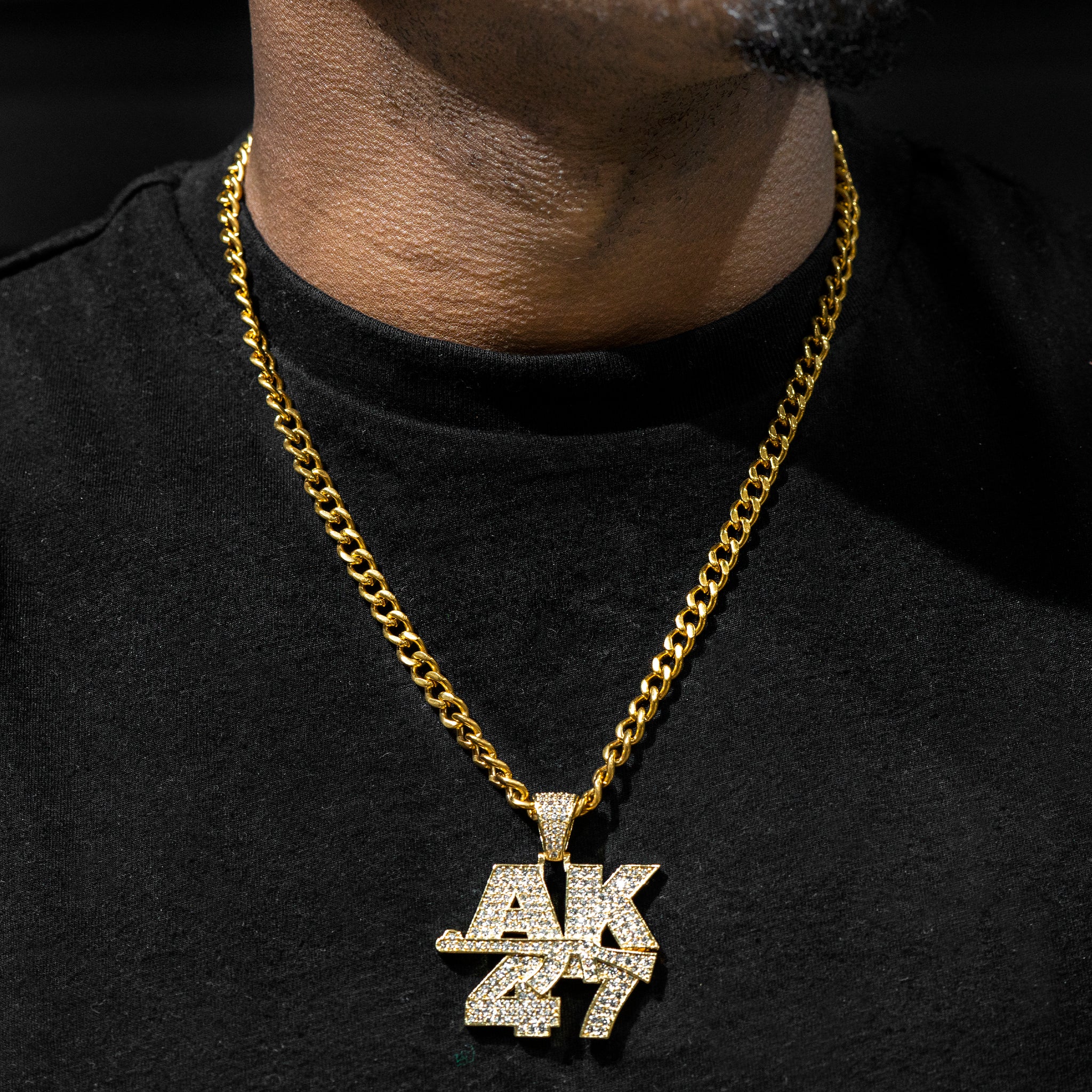Mens Jewelry - Gold Iced Out VVS AK-47 Necklace | Appx. 24.5 Grams