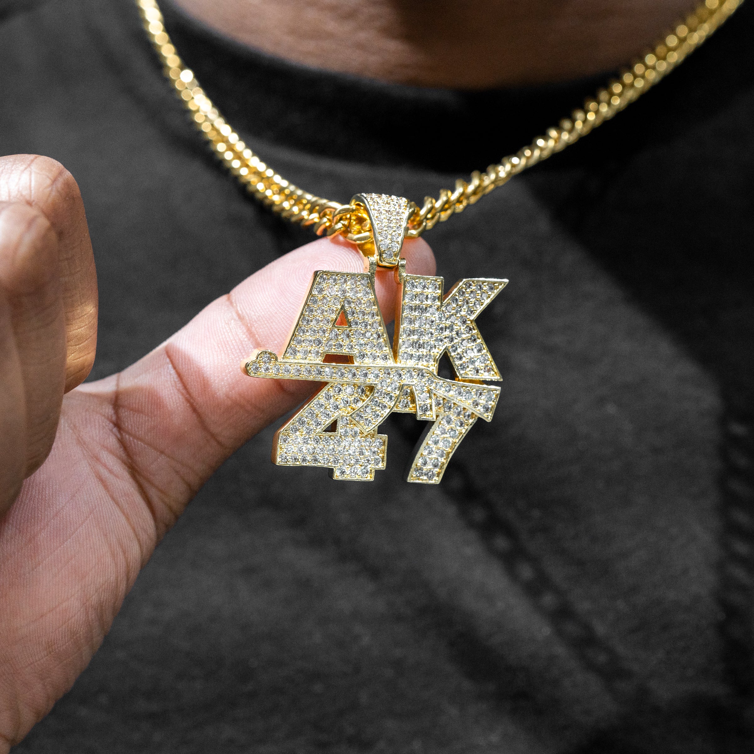 Mens Jewelry - Gold Iced Out VVS AK-47 Necklace | Appx. 24.5 Grams