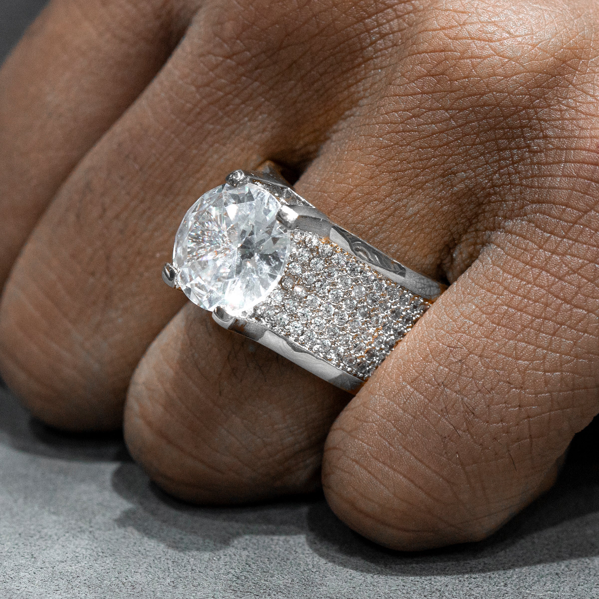 Men's Iced Out Pinky Ring - 14k White Gold Plated CZ Hip Hop Ring Sizes 6-10
