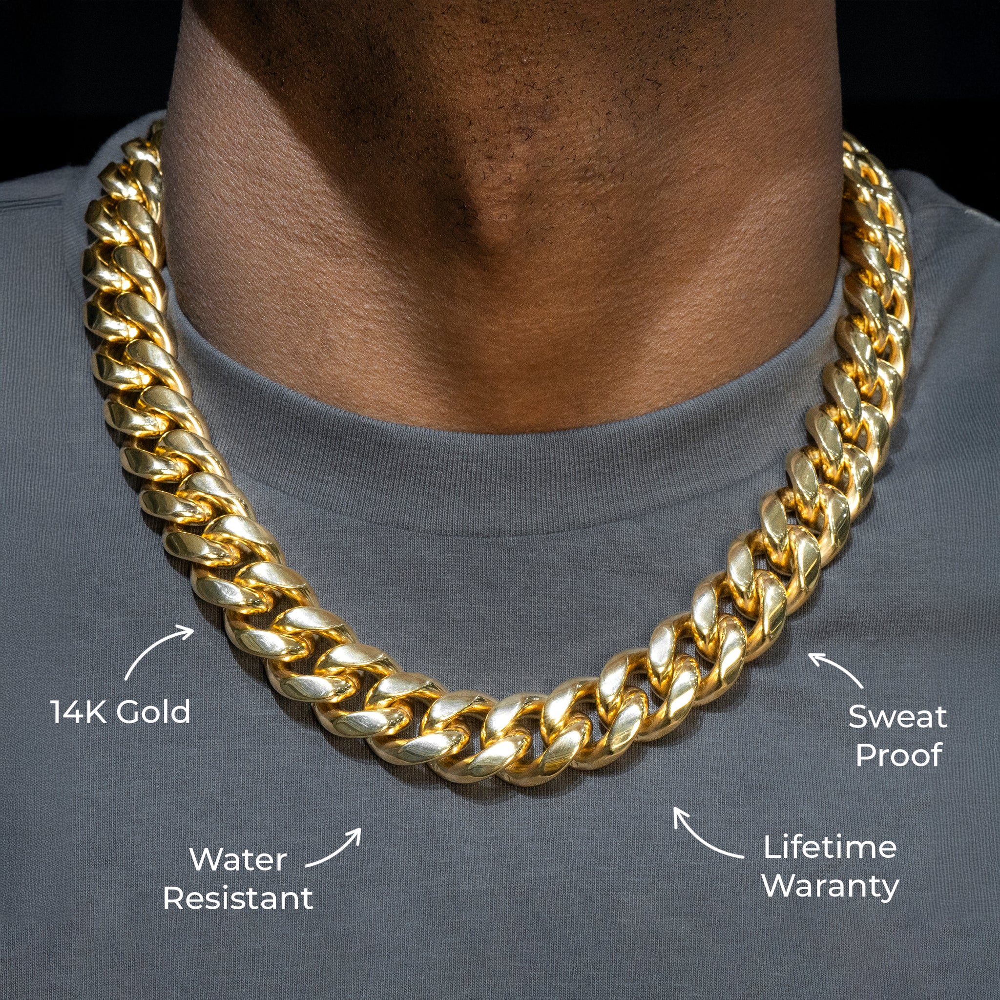 Men's Miami Cuban Link Chain Necklace – 14k Gold Plated, Brass Base – 10mm Or 12mm Width, 20, 24, 30 Inch Length – Hip Hop Style