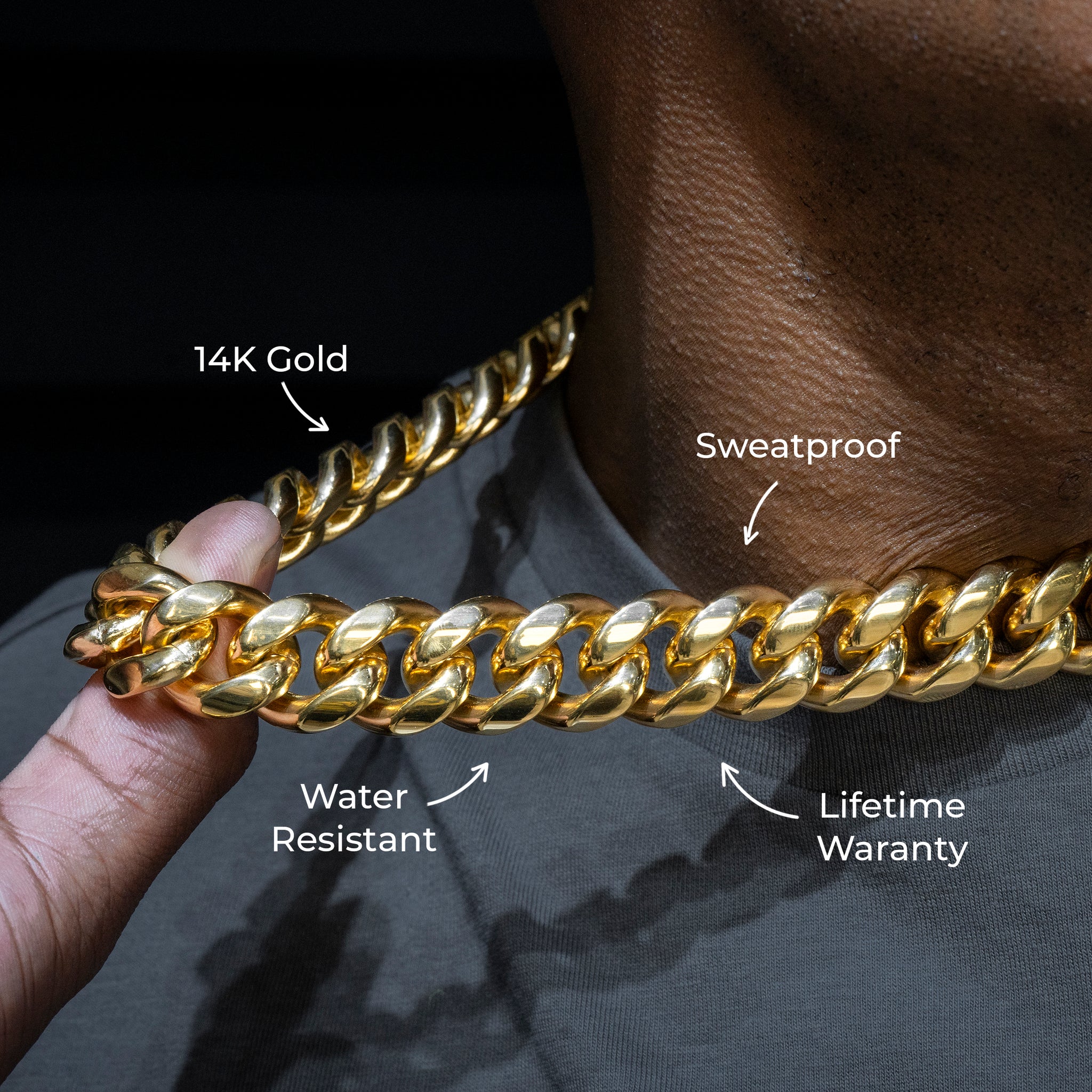 Men's Heavy Miami Cuban Link Chain Bracelet – 14K Gold Plated Stainless Steel – 7.5 Inch - View #2