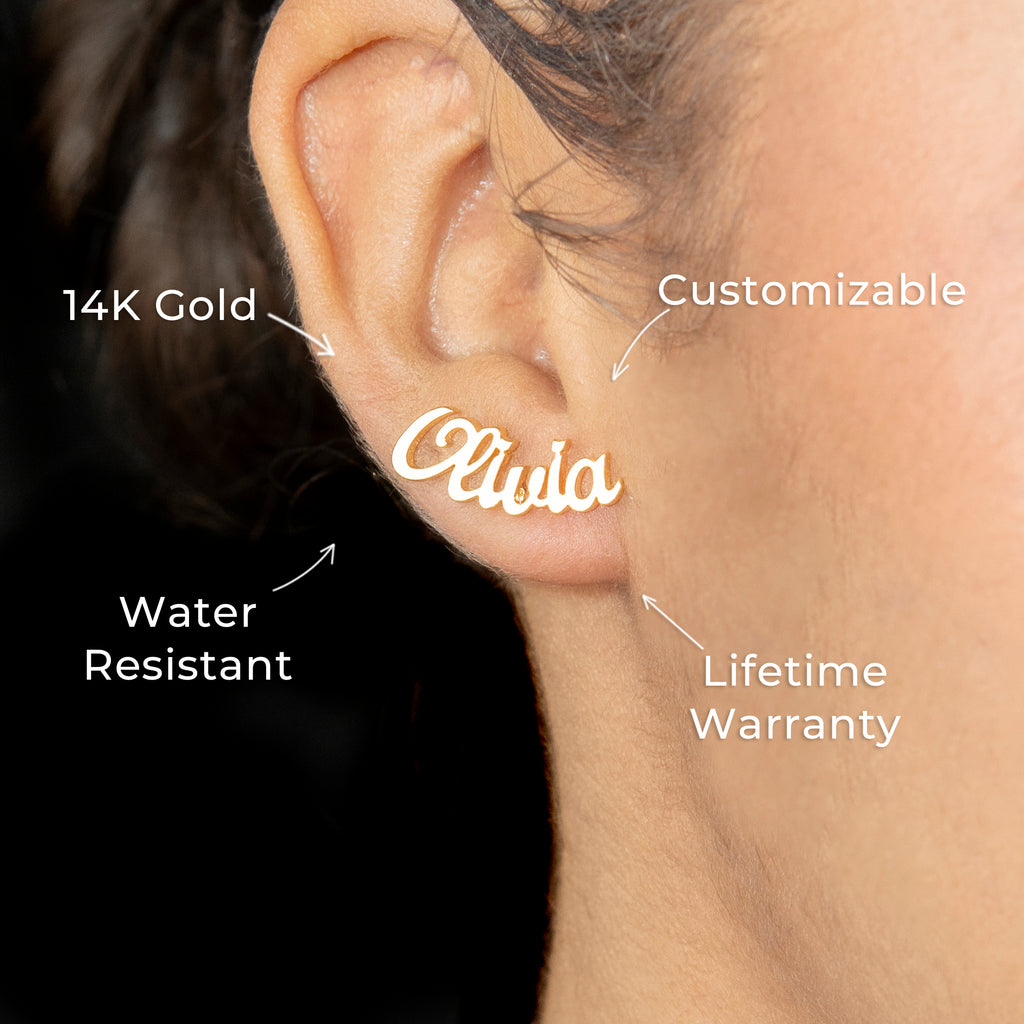 thumbnail image 2 of Personalized 14K Gold Plated Name Earrings – Any Name, Any Color, Heart Shape 2 of 4