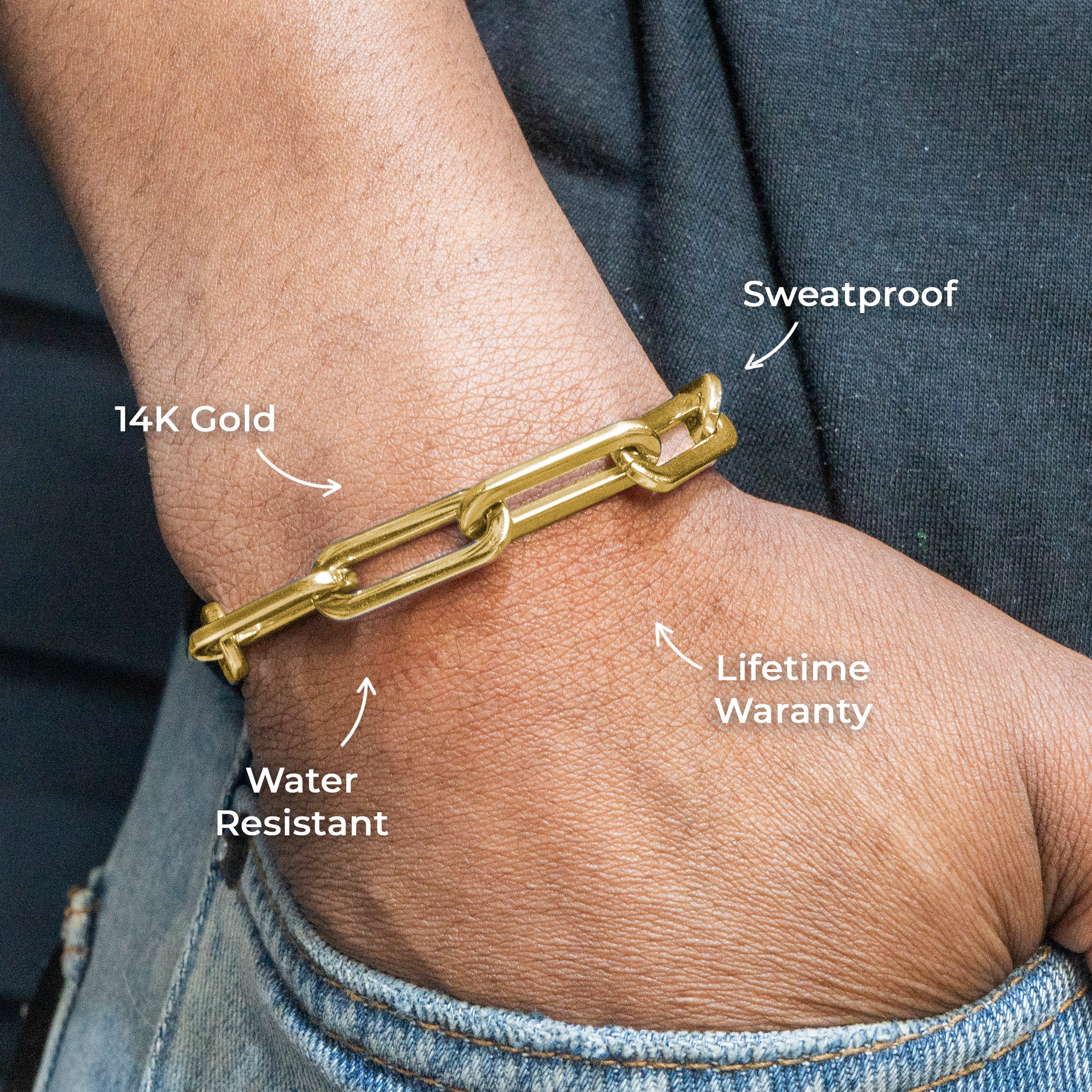 Gold Jewelry - Mens 14K Gold Paperclip Bracelet