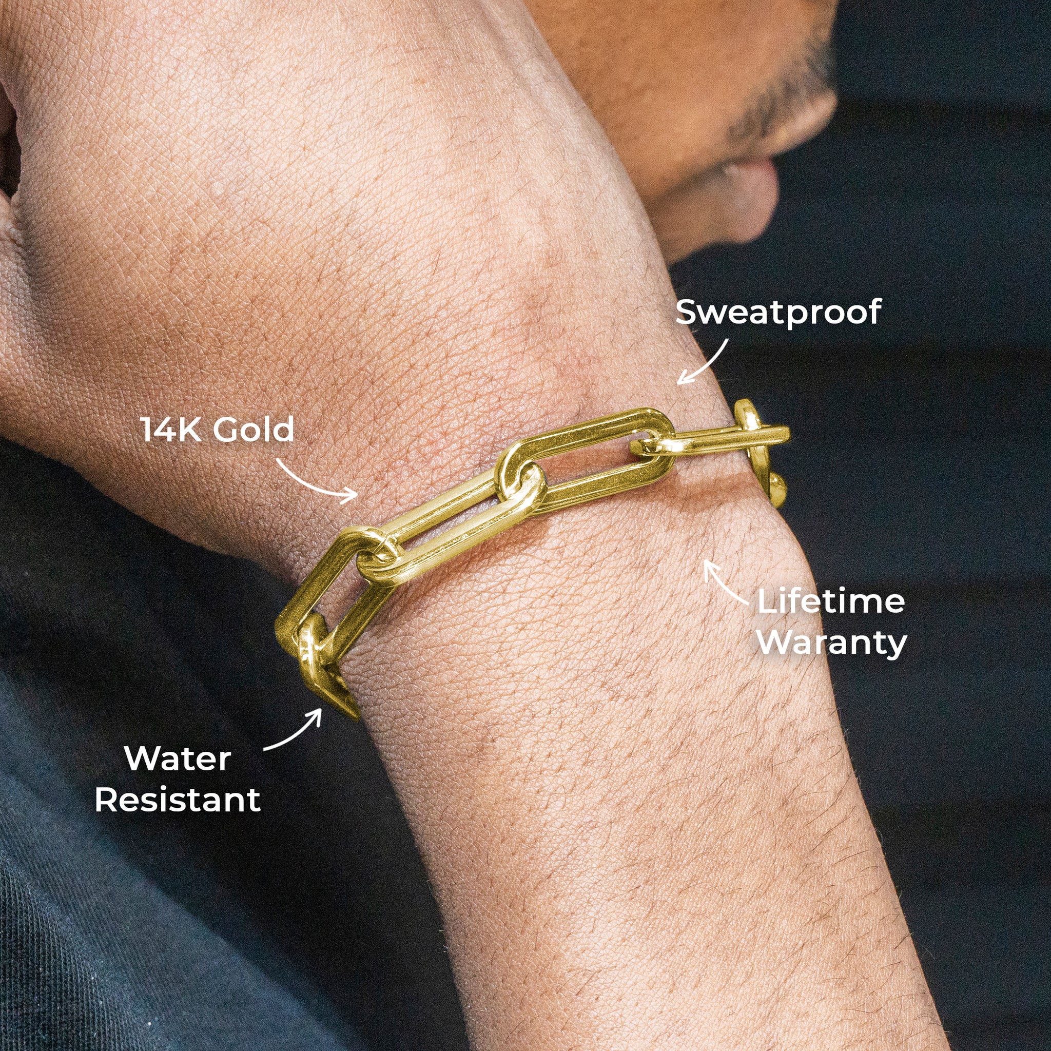 Gold Jewelry - Mens 14K Gold Paperclip Bracelet