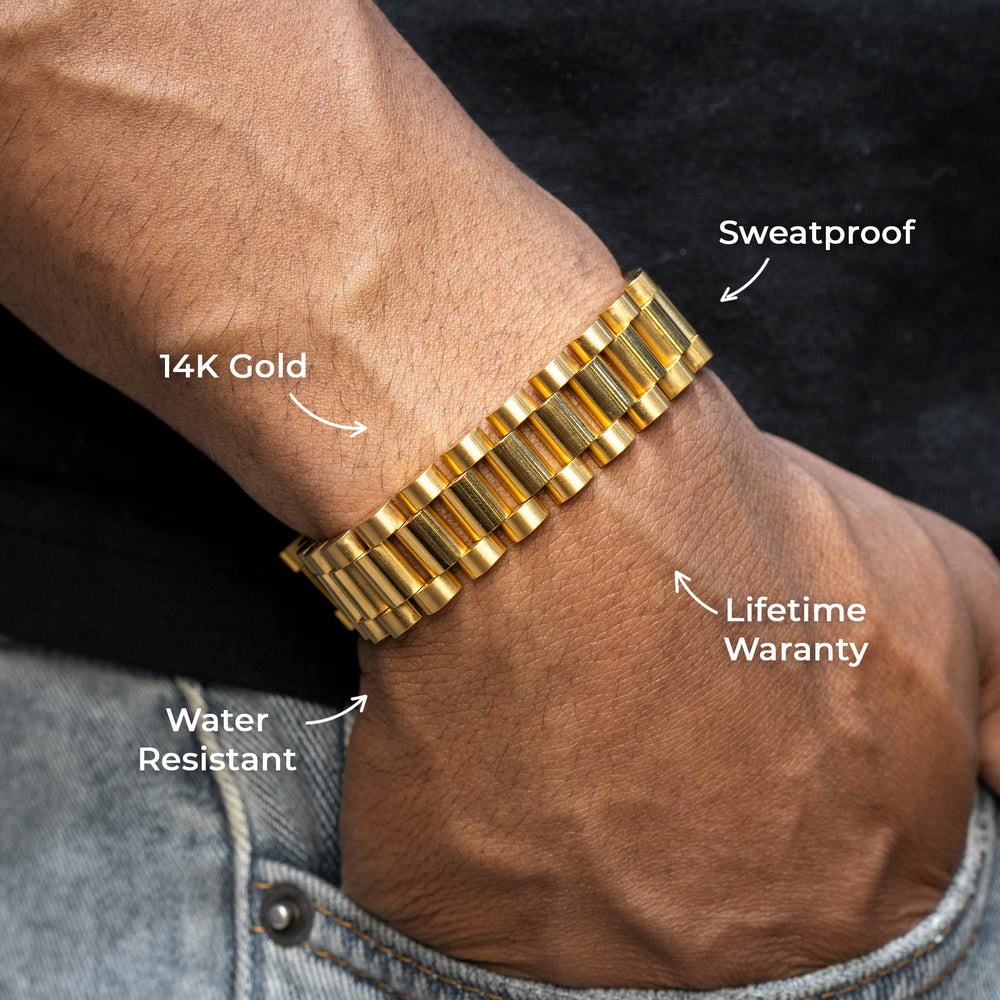 Gold Jewelry -  Mens 14K Gold Presidential Band Bracelet