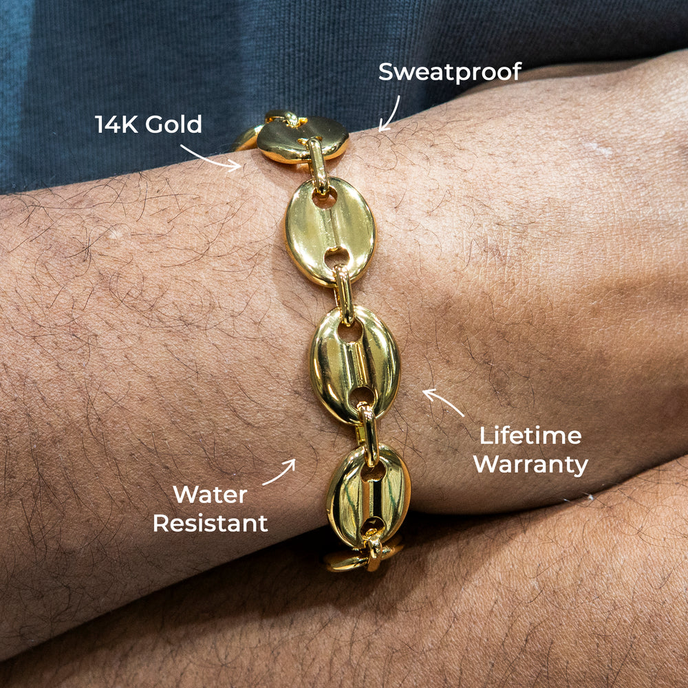 Gold Jewelry -  Mens 14K Gold Puff Bracelet