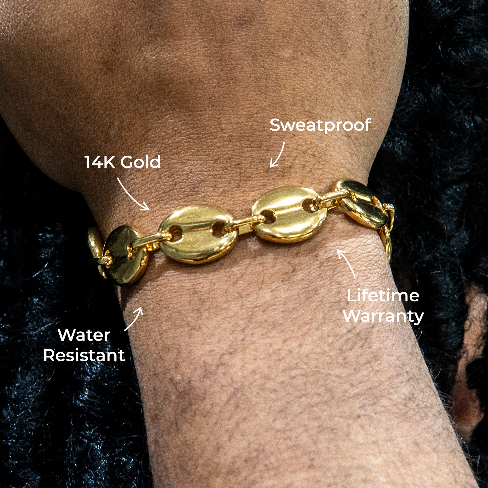 Gold Jewelry - Mens 14K Gold Puff Bracelet