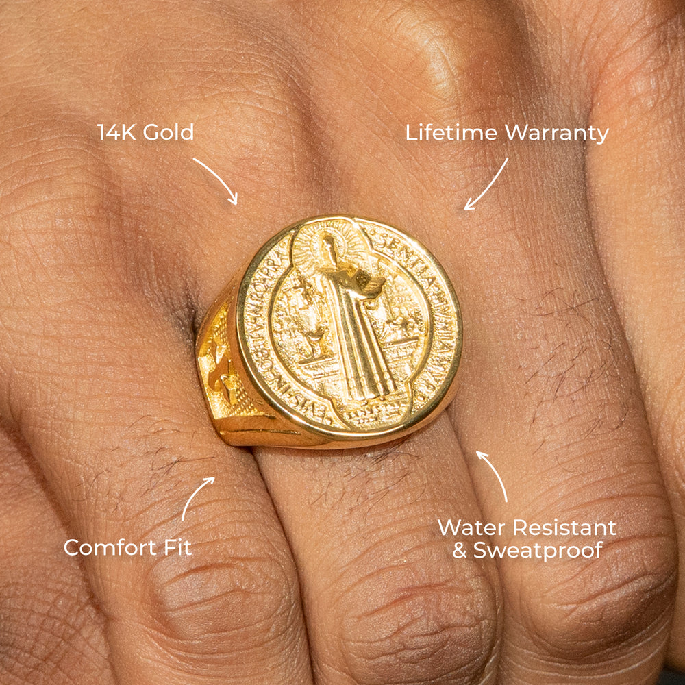 Mens Jewelry - Saint Gold Pinky Ring | 18 Grams