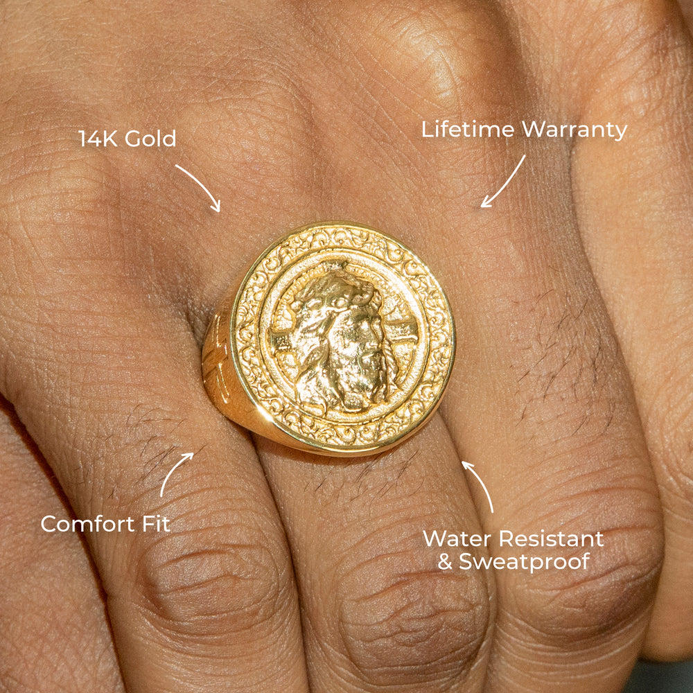 Mens Jewelry - Jesus Head Gold Pinky Ring | 20 Grams