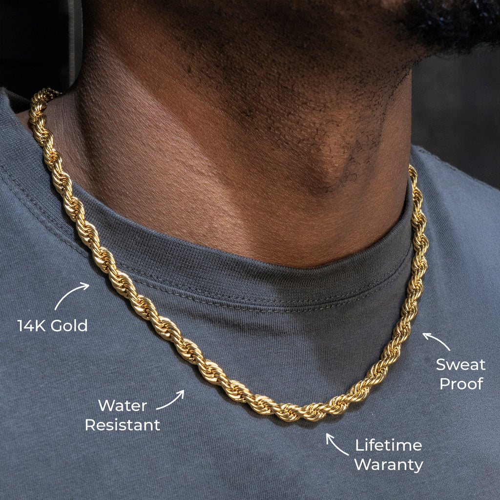 Gold Jewelry - Mens 14K Gold Chain Solid Rope