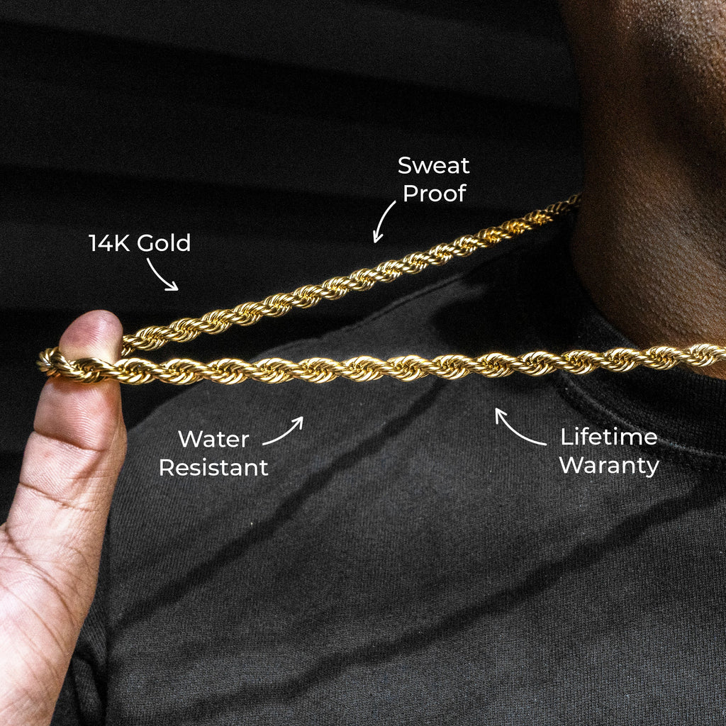 Gold Jewelry - Mens 14K Gold Chain Solid Rope