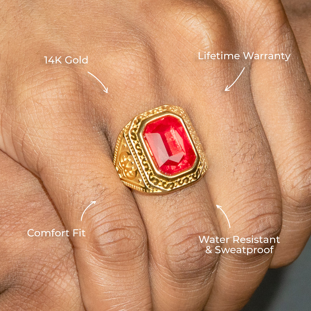 Mens Jewelry - Ruby Gold Pinky Ring | 15 Grams