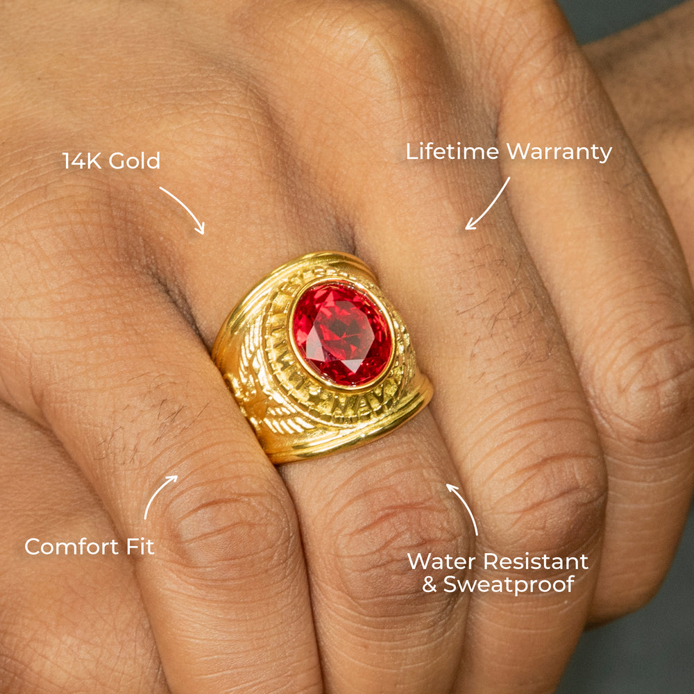 Mens Jewelry - Ruby Gold Pinky Ring | 12 Grams