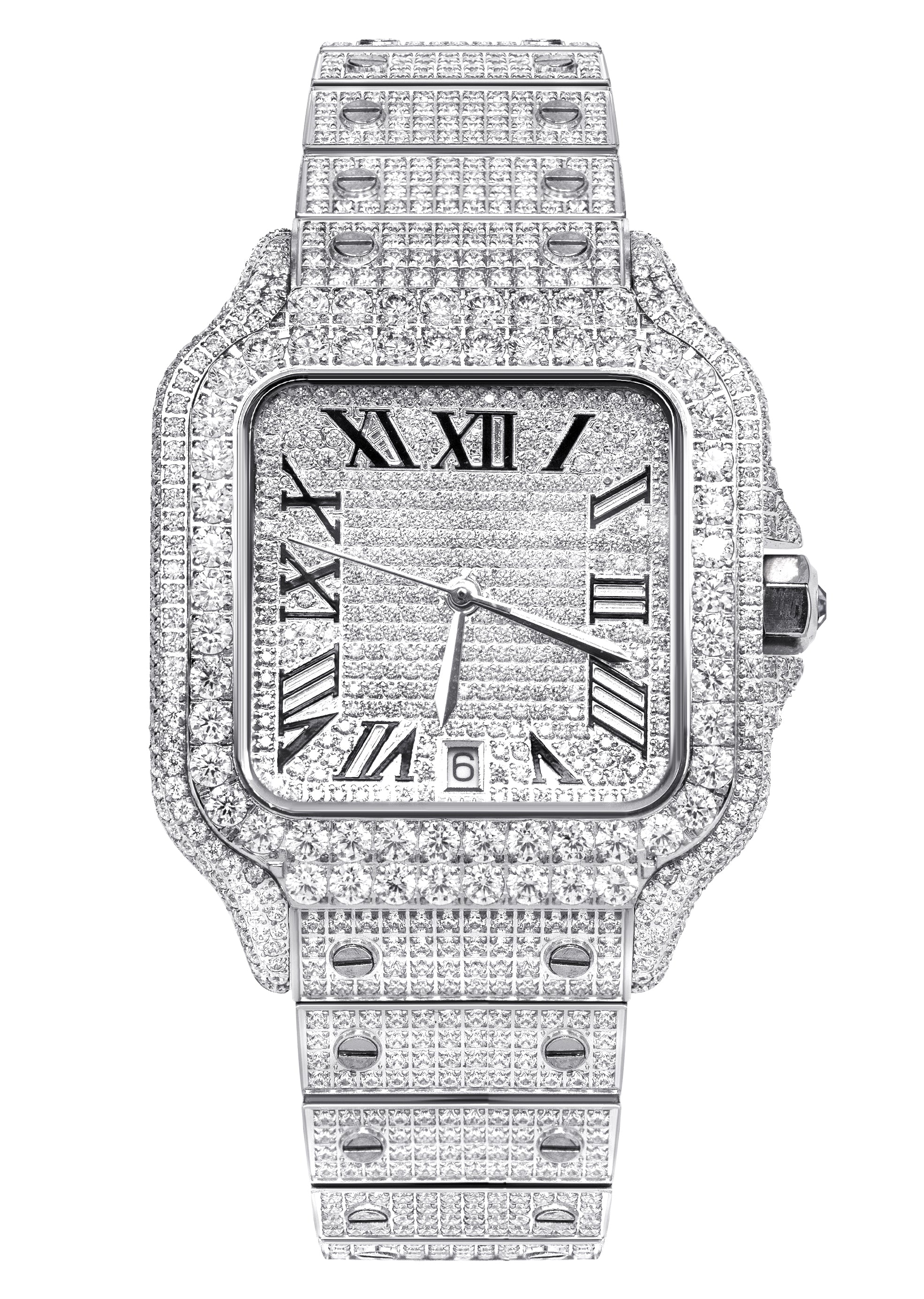 Mens Watch - Iced Out VVS Square Roman Dial Gold | Stainless  display picture 1