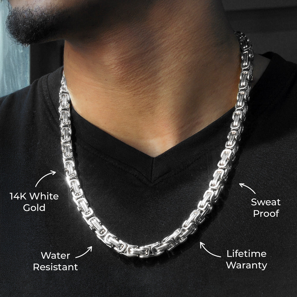 Gold Jewelry -  Mens 14K White Gold Byzantine Chain
