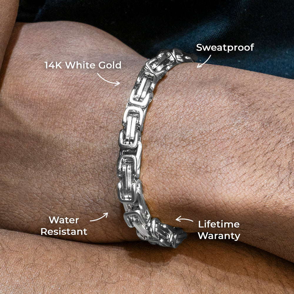 Gold Jewelry -  14K White Gold Byzantine Bracelet