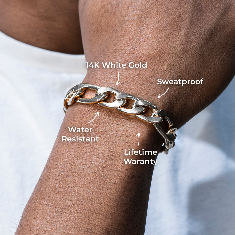 Gold Jewelry -  14K White Gold Figaro Bracelet