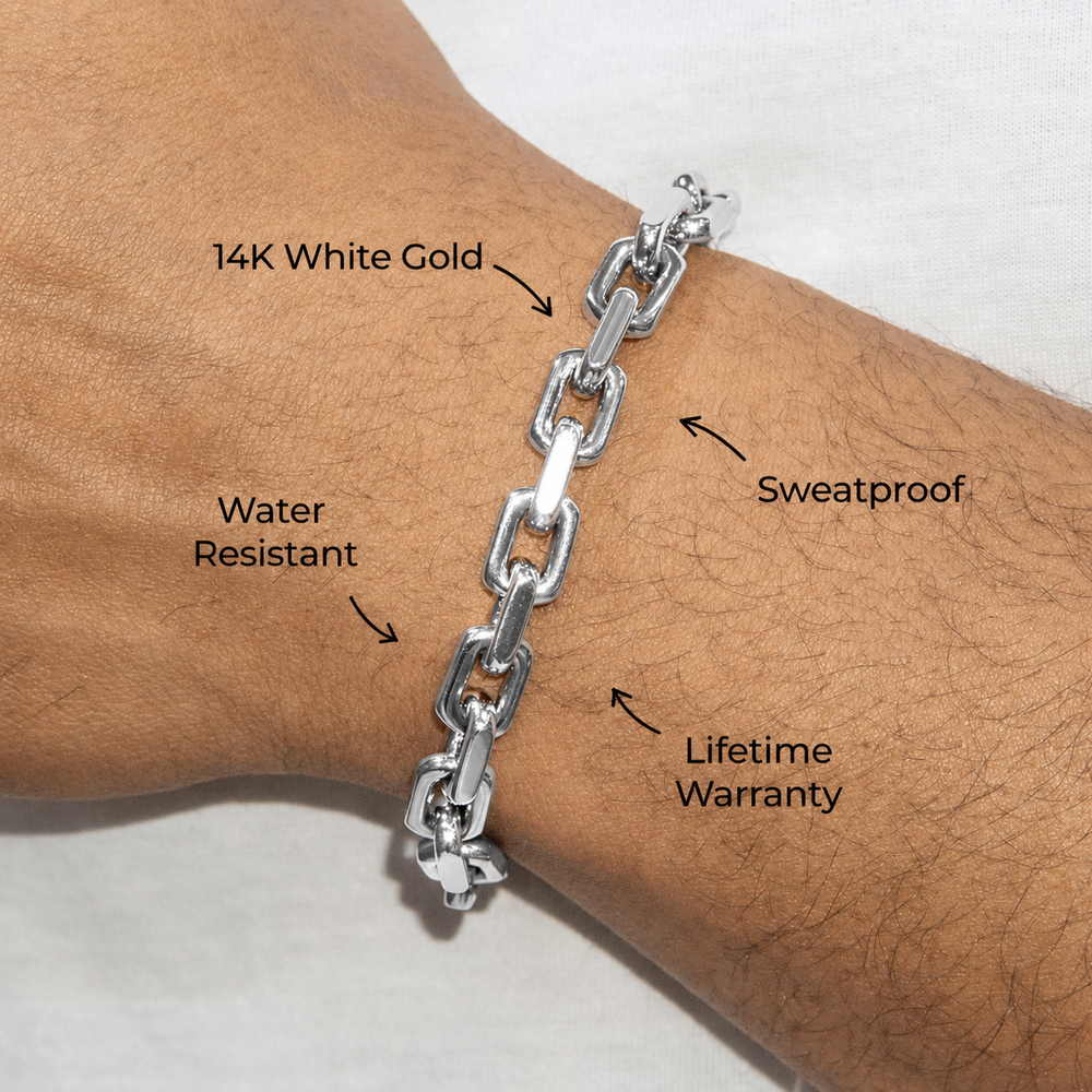 White Gold Jewelry -  Mens 14K White Gold Link Bracelet
