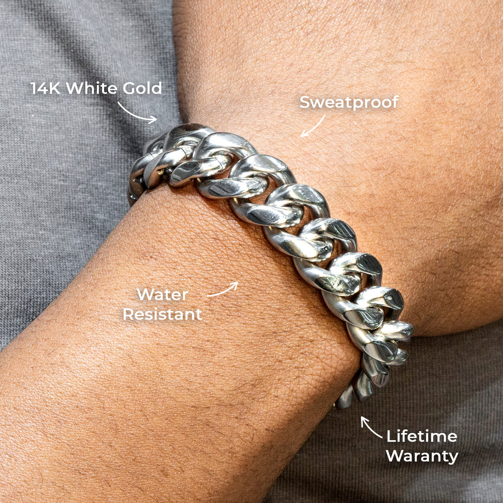 Gold Jewelry -  Mens 14K White Gold Solid Miami Cuban Link Bracelet