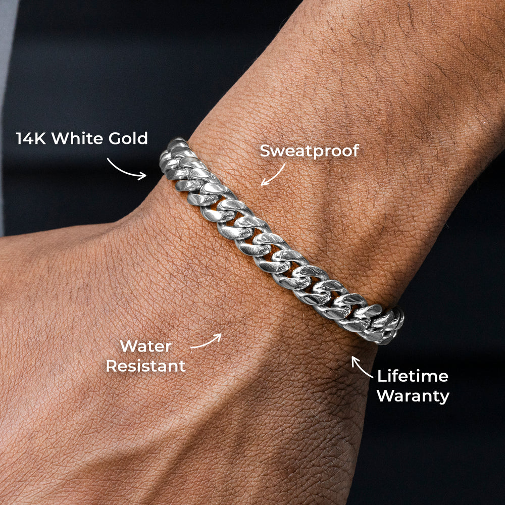 Gold Jewelry -  Mens 14K White Gold Solid Miami Cuban Link Bracelet