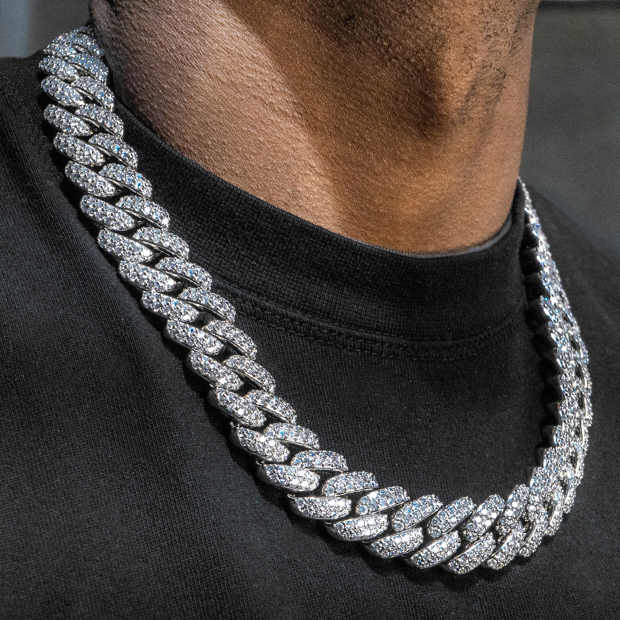 Gold Jewelry Mens 14K White Gold Iced Out VVS Miami Cuban Link Chain