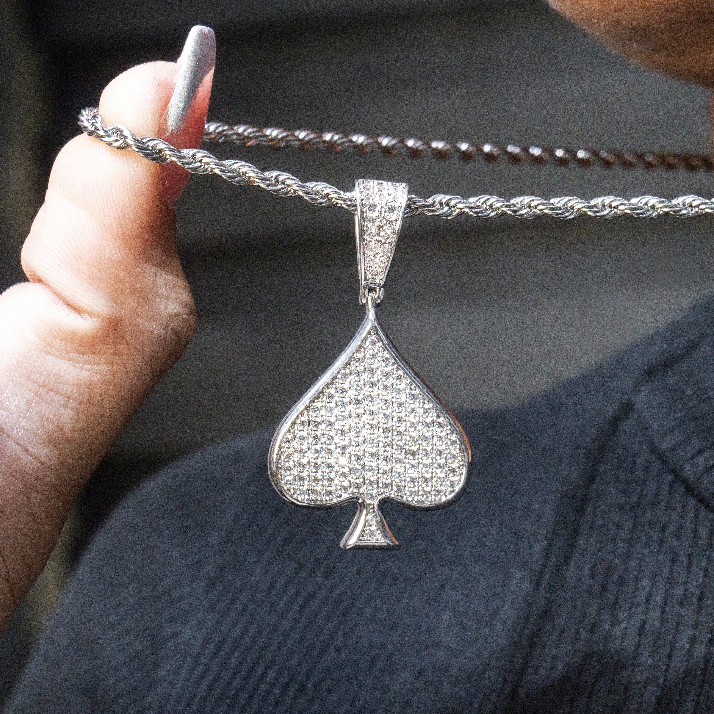 Monte Navasie ペンダントトップ Mens Jewelry - 14K White Gold Iced Out VVS Ace of Spades Necklace | Ap