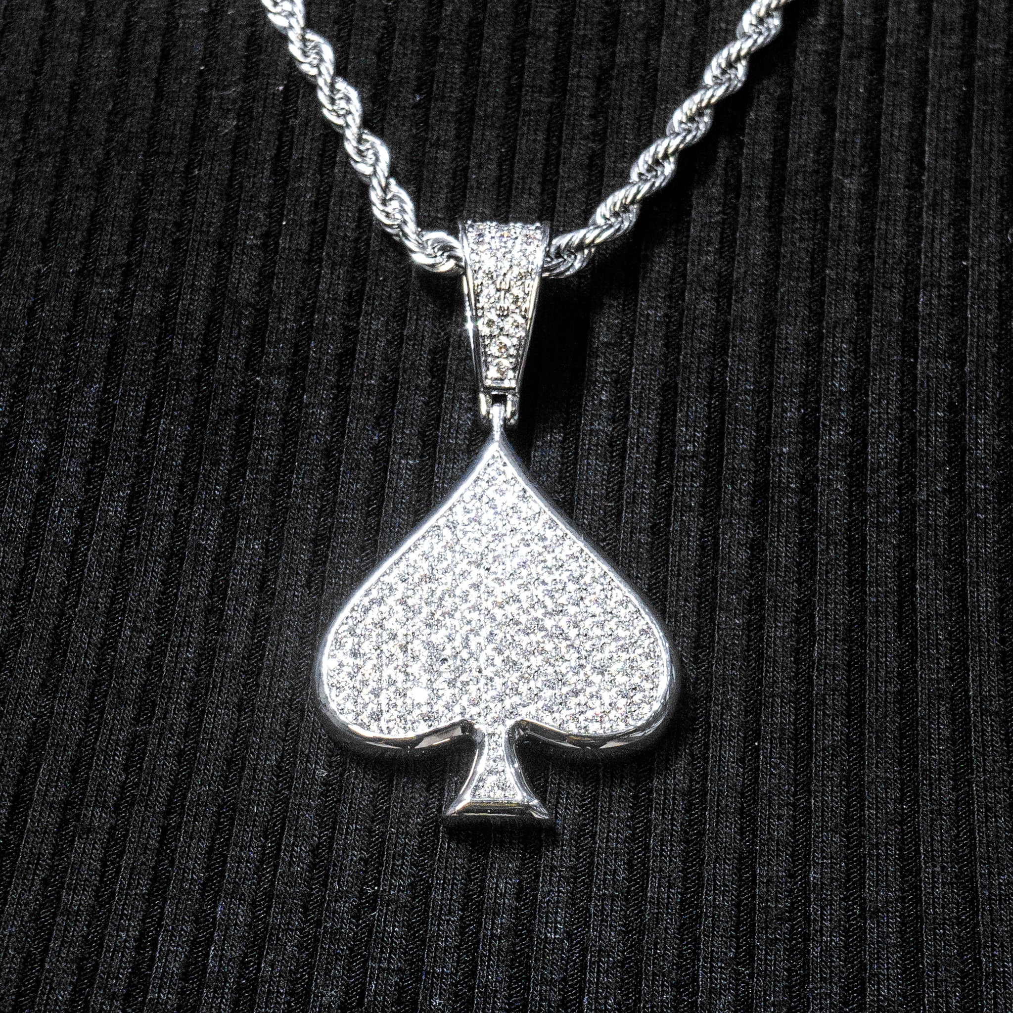 Monte Navasie ペンダントトップ Mens Jewelry - 14K White Gold Iced Out VVS Ace of Spades Necklace | Ap